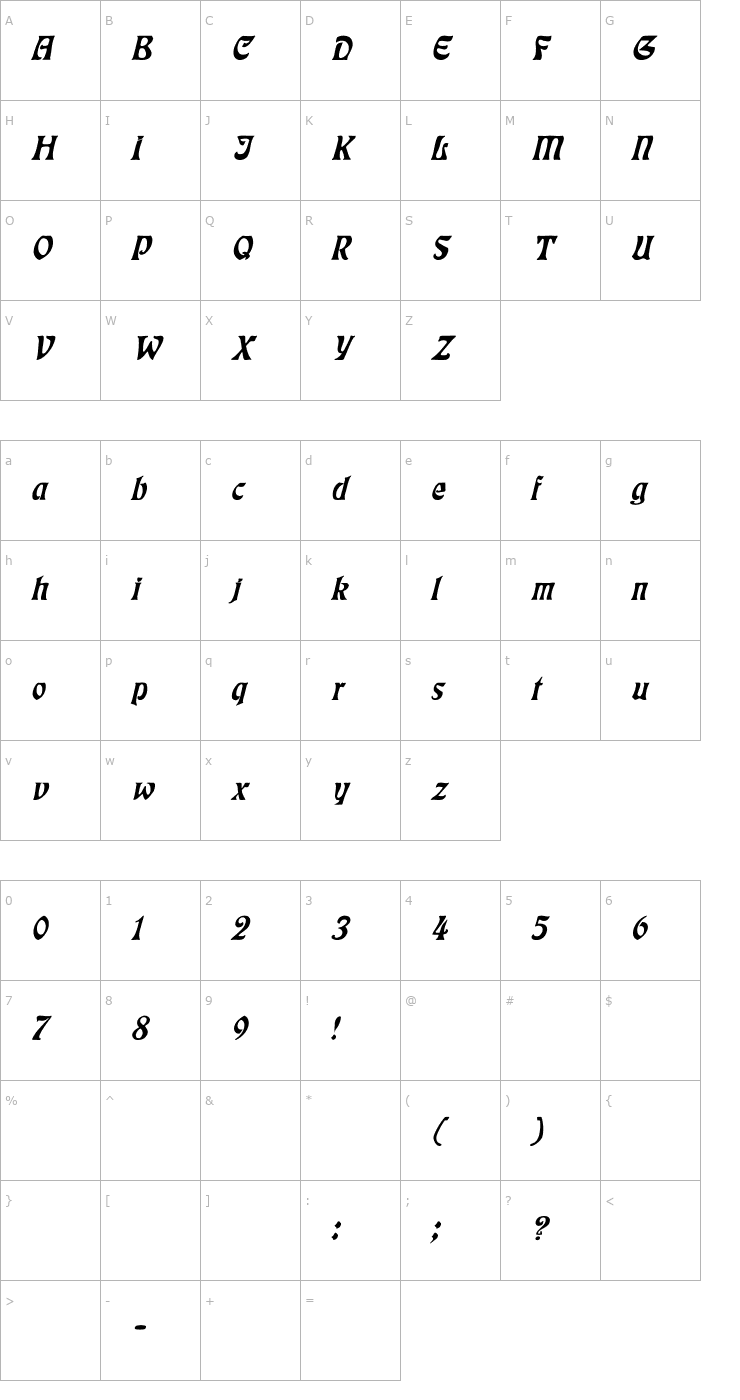 Character Map Eckmann Italic Font