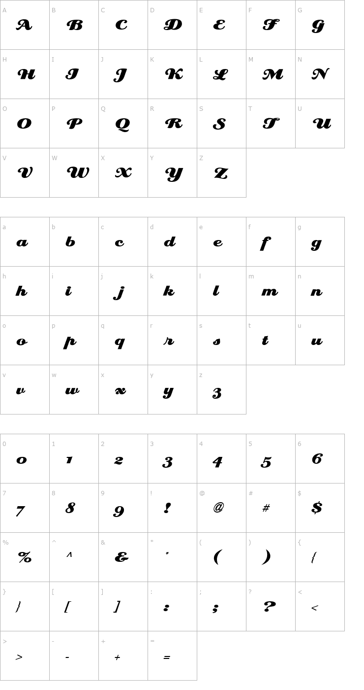 Character Map EclatRegularICG Font
