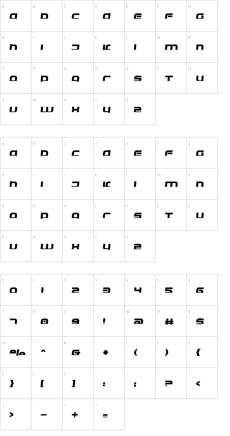 Character Map Eclipser Oblique Font