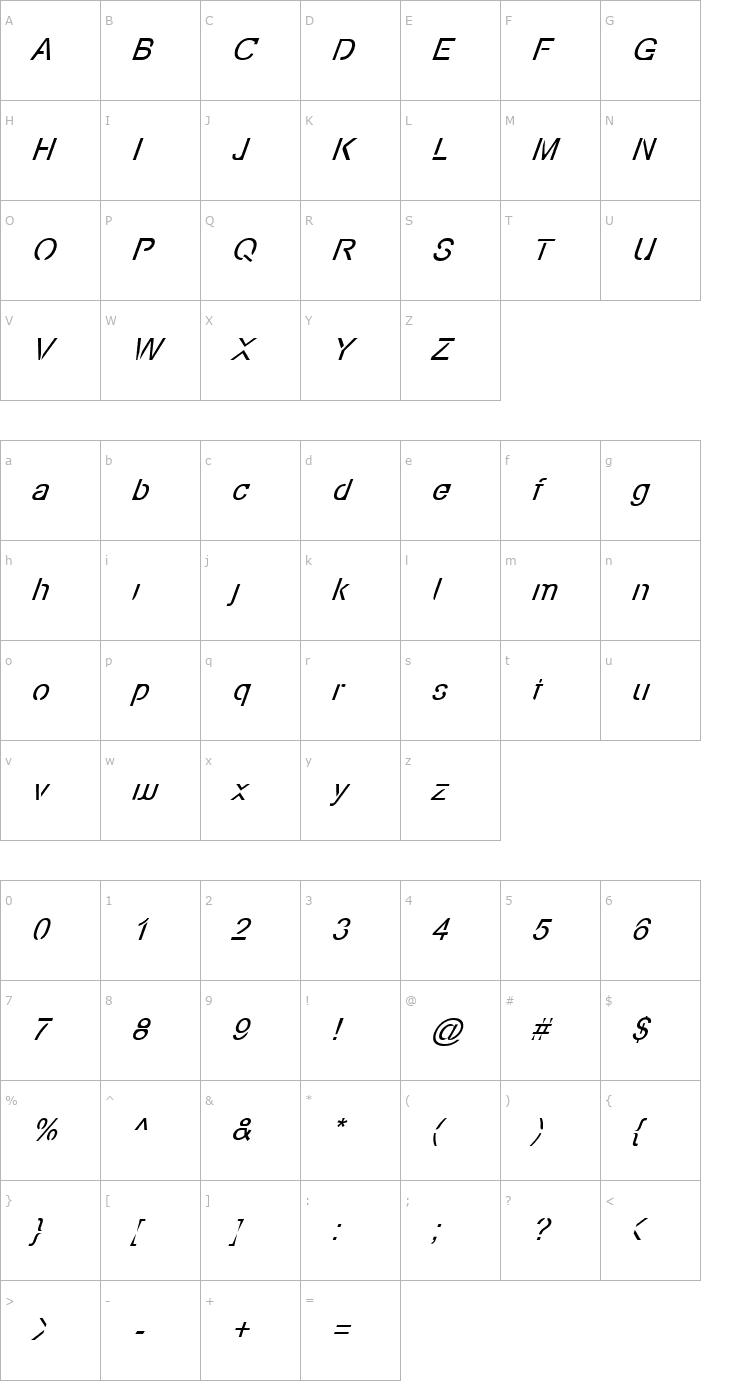 Character Map Eco-Files Italic Font