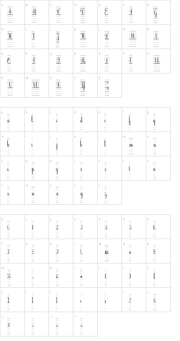 Character Map Ecolier_lignes_court Font