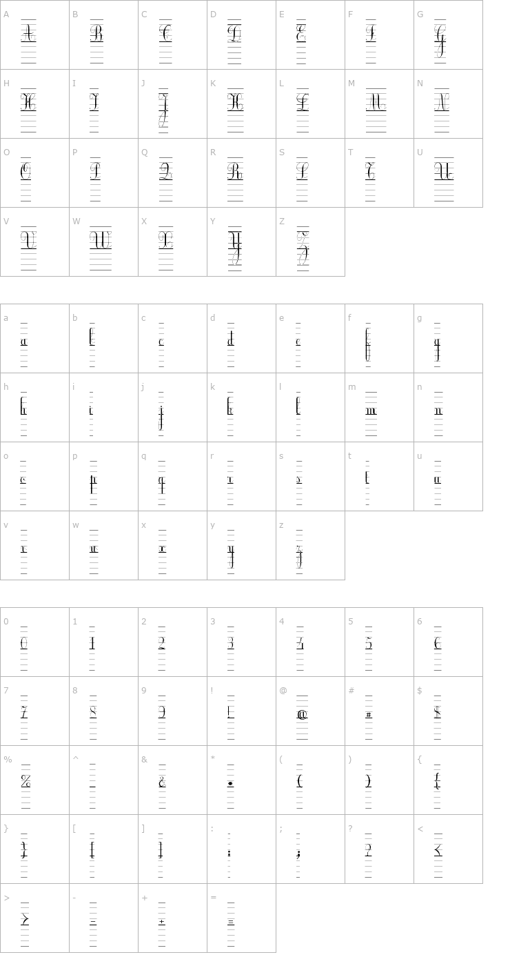 Character Map Ecolier_lignes Font