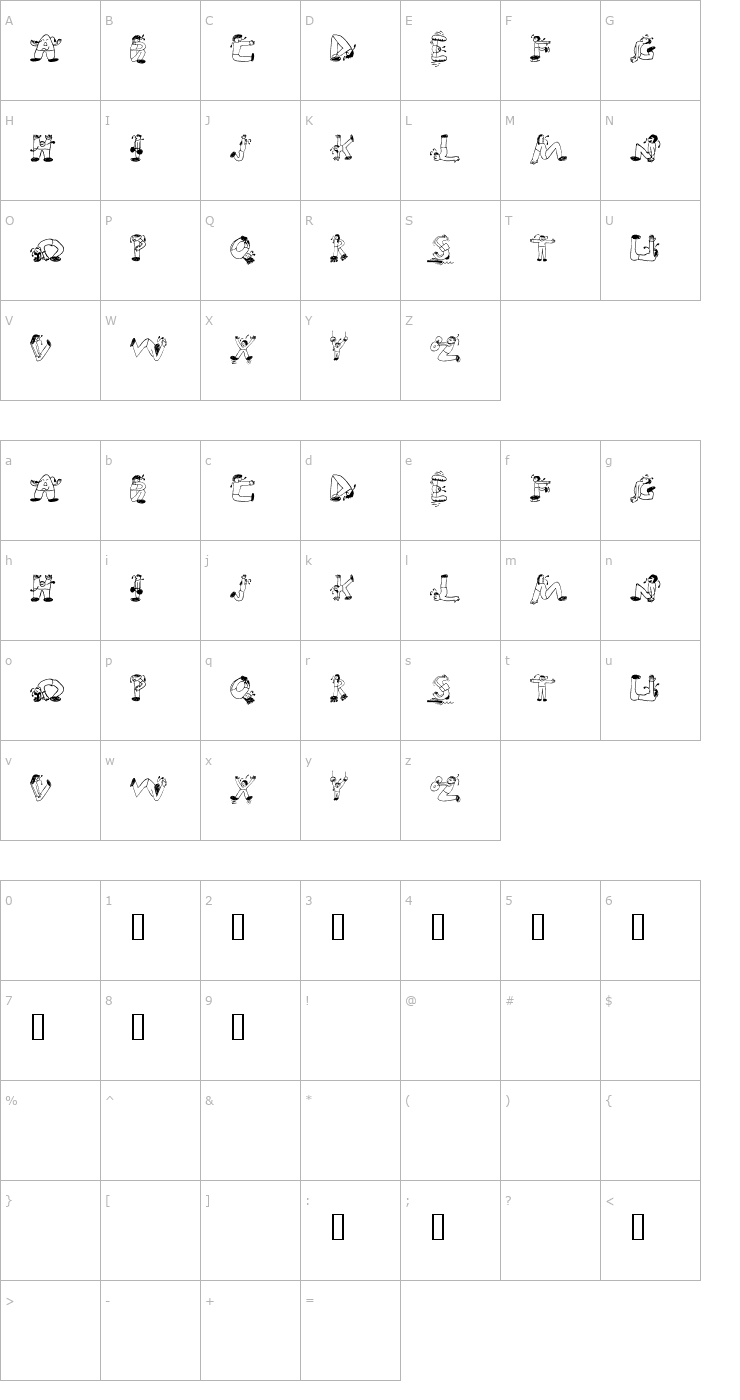 Character Map EDB Sweatin' It Font
