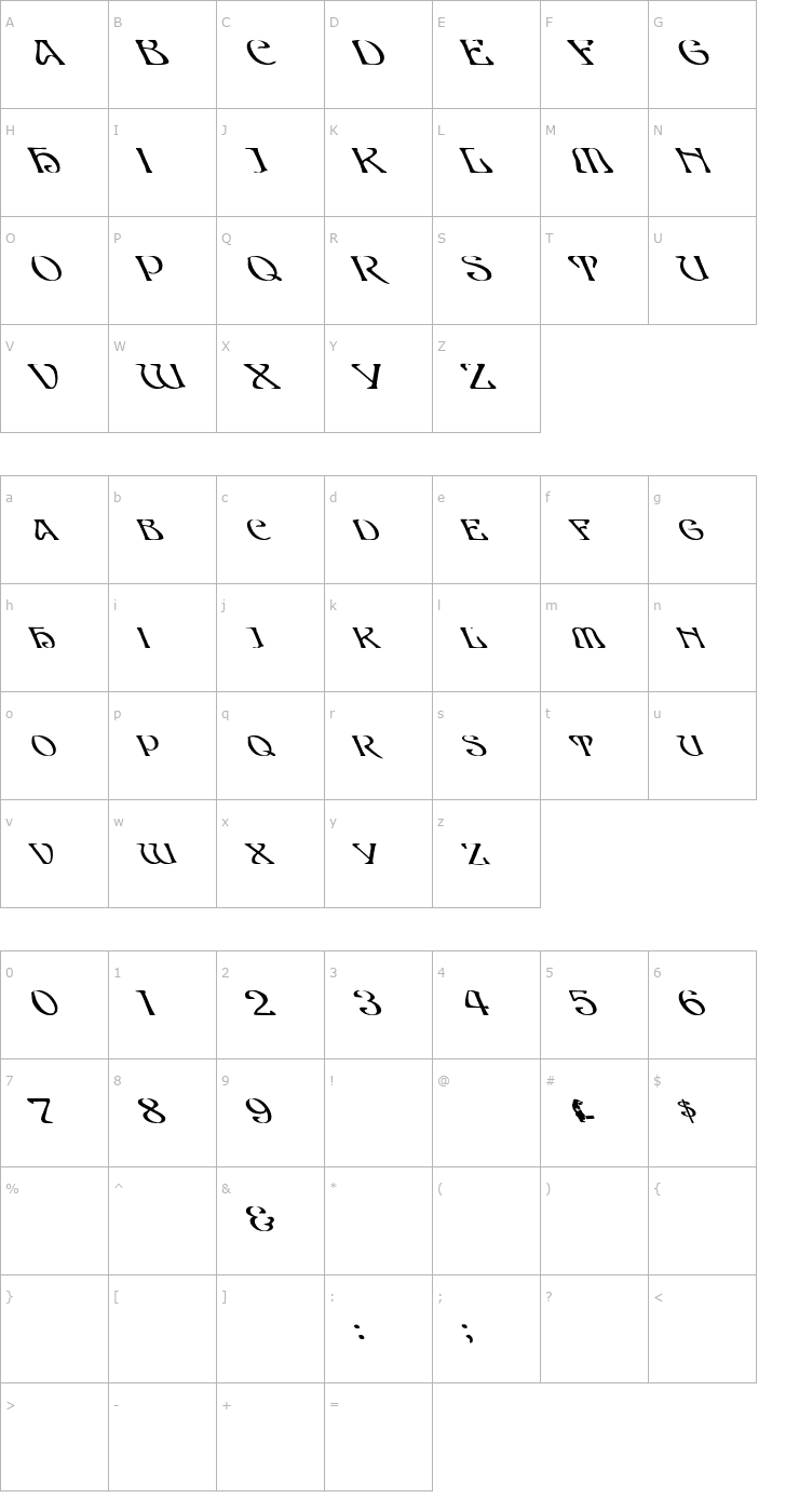 Character Map Edda Caps Lefty Bold Font