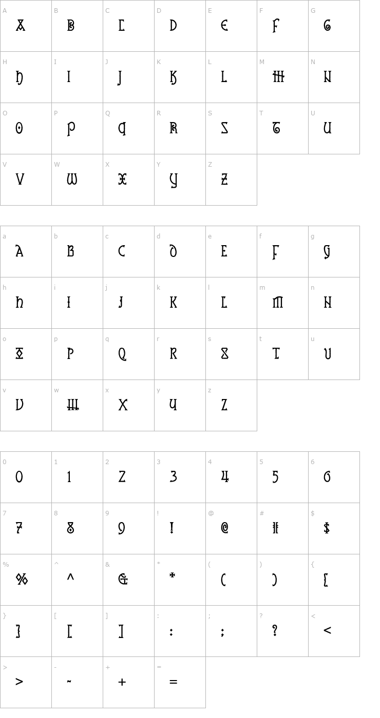 Character Map Edda Morgana NF Font