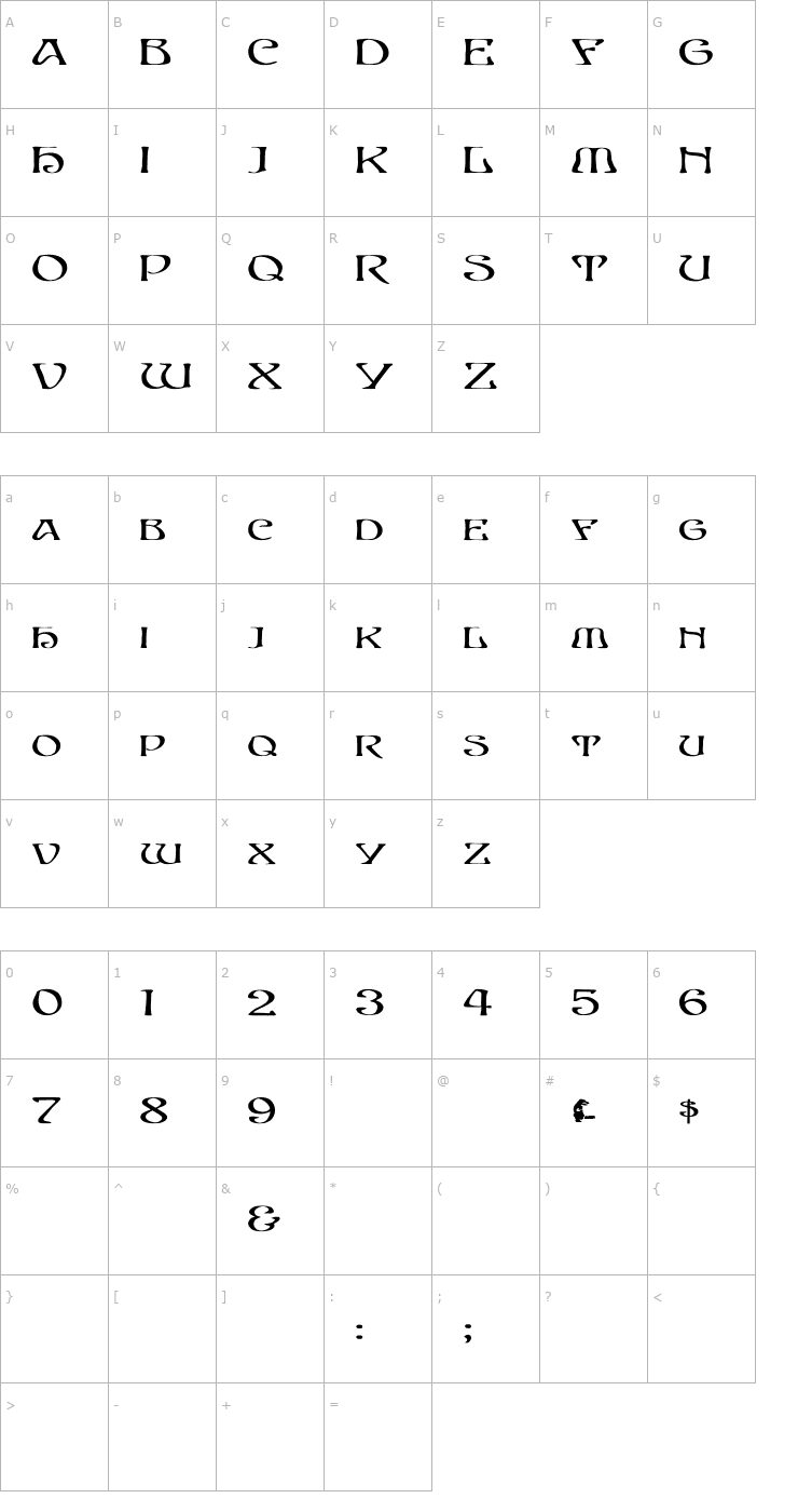 Character Map EddaCaps Wd Bold Font