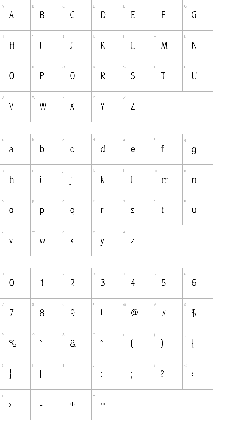 Character Map EddieBecker-ExtraLight Font