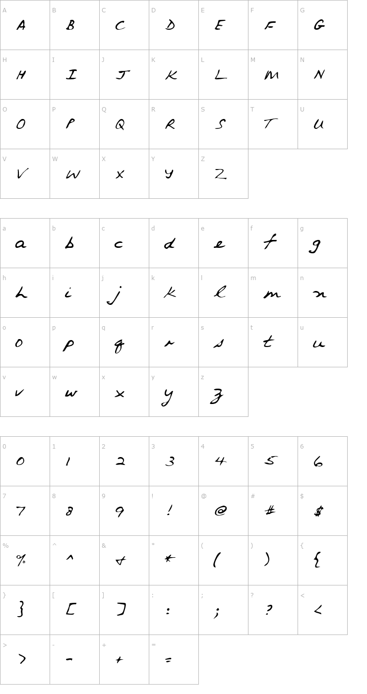 Character Map EddiesHand Regular Font