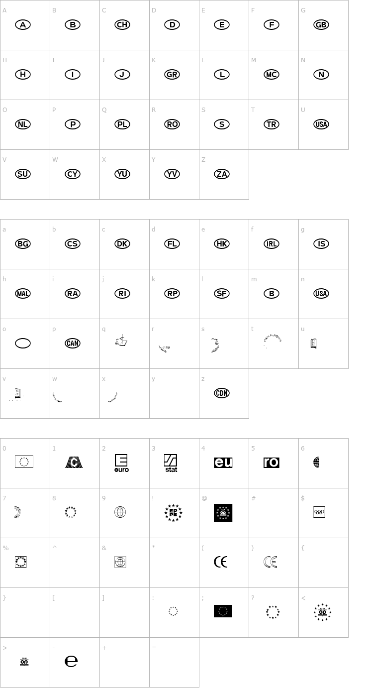 Character Map EECLH Pi Font