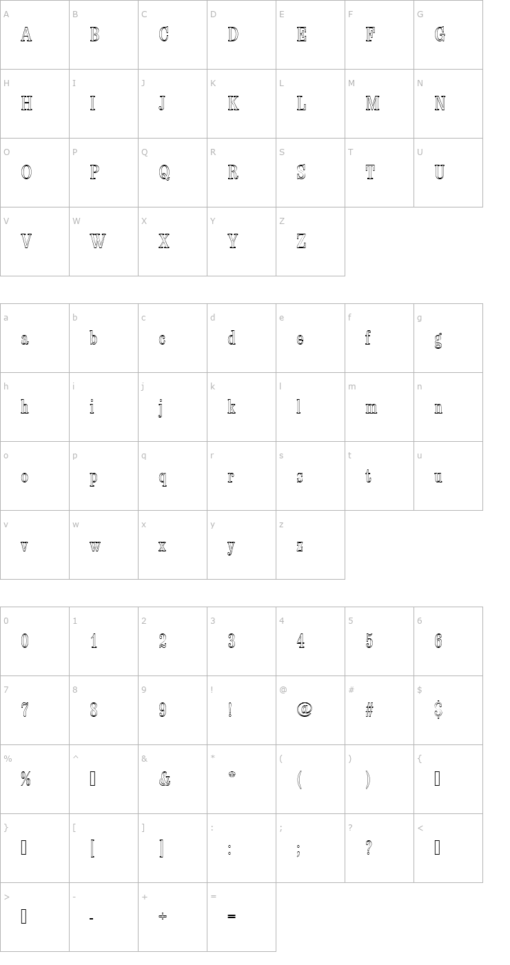 Character Map EgizioTConOu1 Font