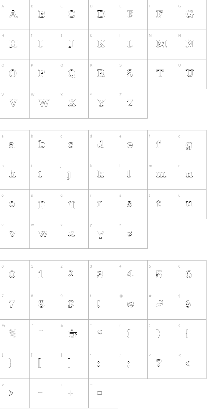 Character Map Egyptian 505 Outline Regular Font