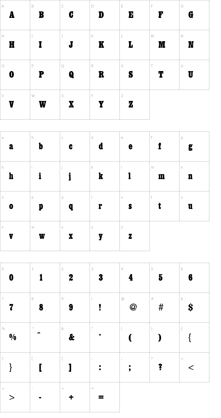 Character Map EgyptianCond-Regular Font