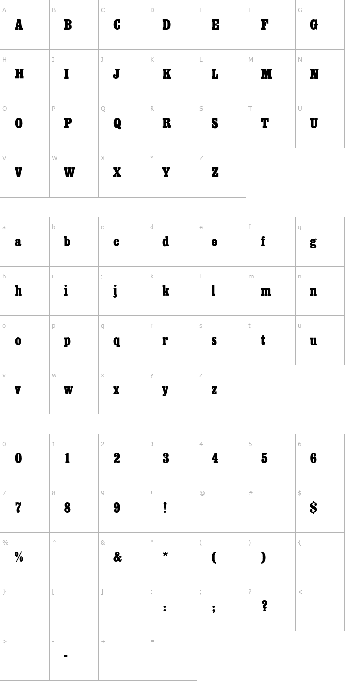 Character Map EgyptianEF-BoldCondensed Font