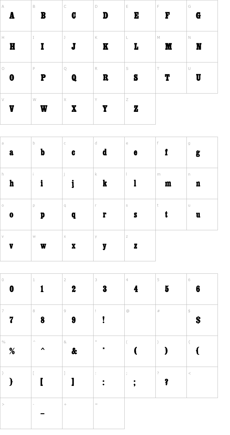 Character Map Egyptienne MN Condensed Bold Font