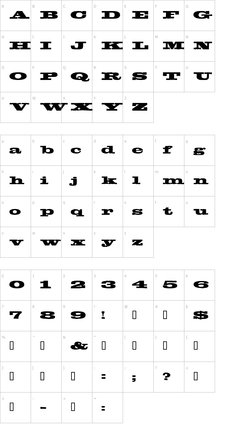 Character Map Egyptientto2 Font