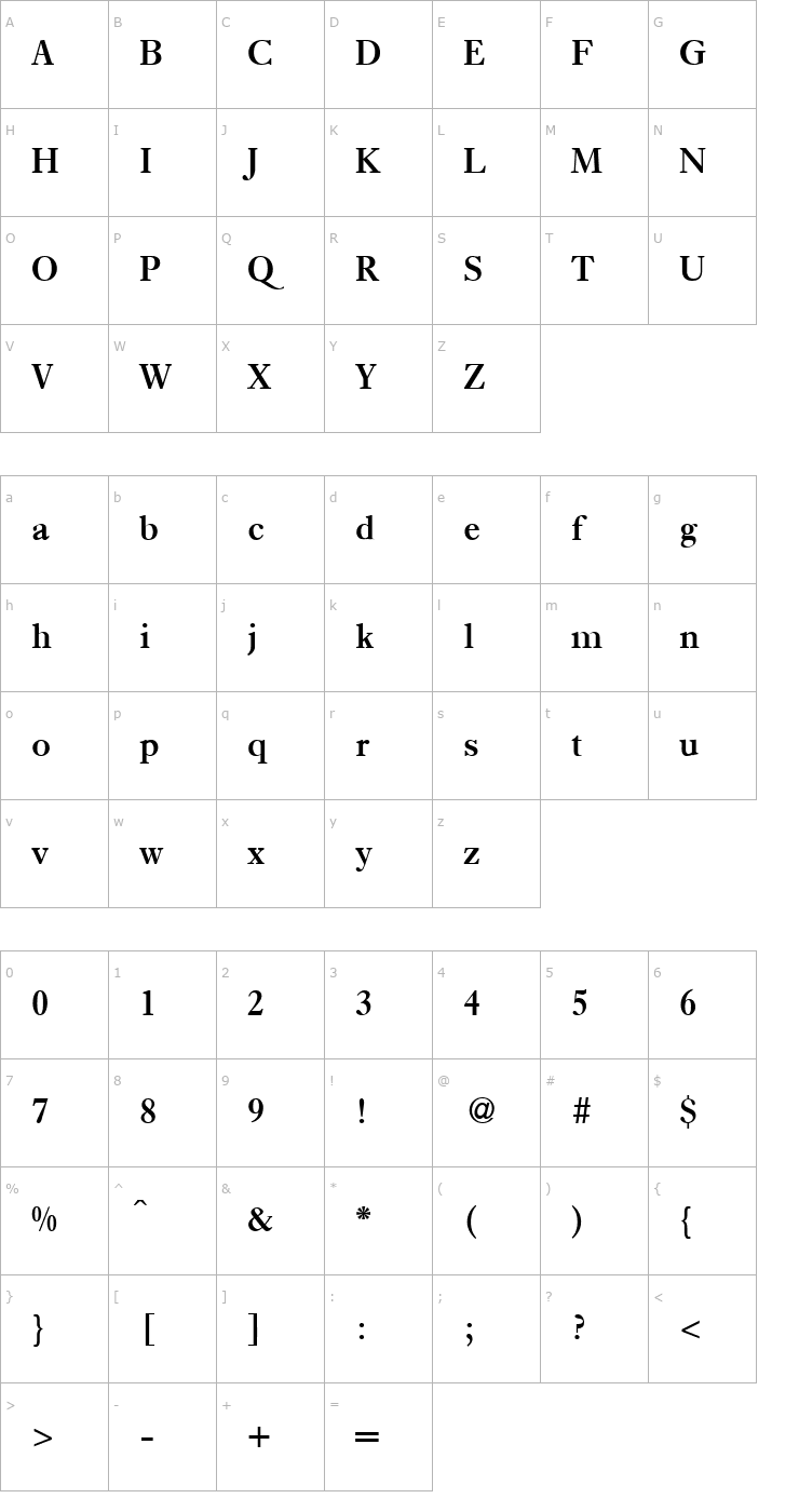 Character Map Ehrmann-Bold Font