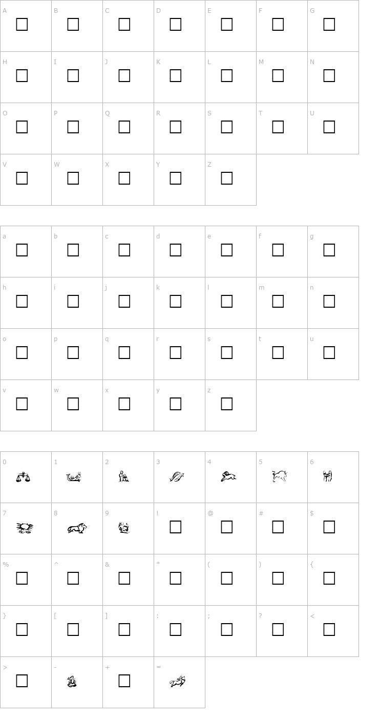 Character Map EileensLittleZodiac Font