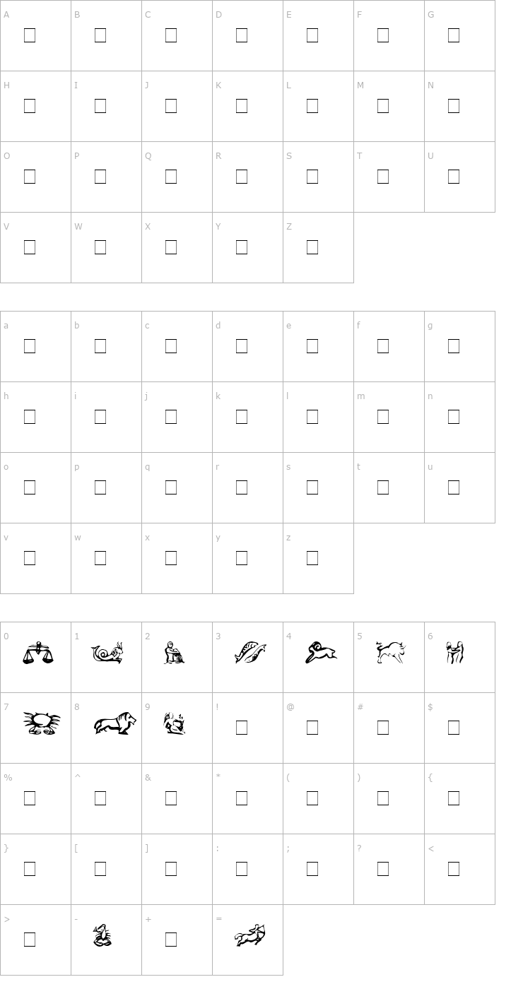 Character Map EileensLittleZodiac Medium Font