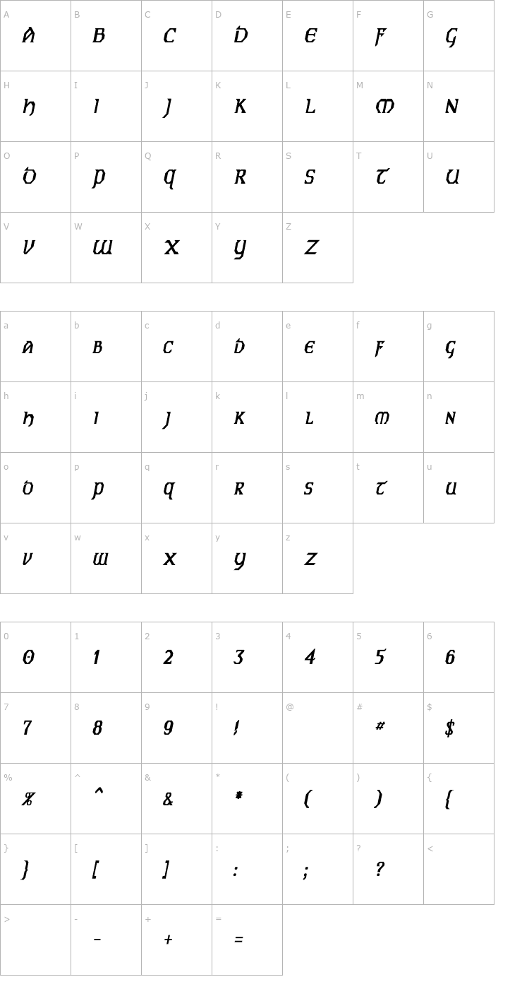 Character Map Eire Cn Bold Italic Font