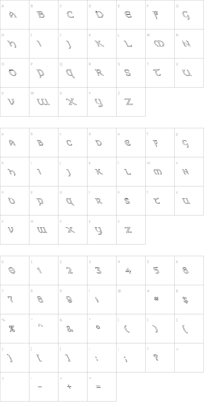 Character Map Eire Hollow Lefty Font