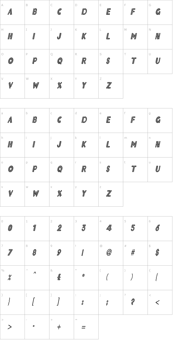 Character Map Eklektic-Normal Cn Italic Font