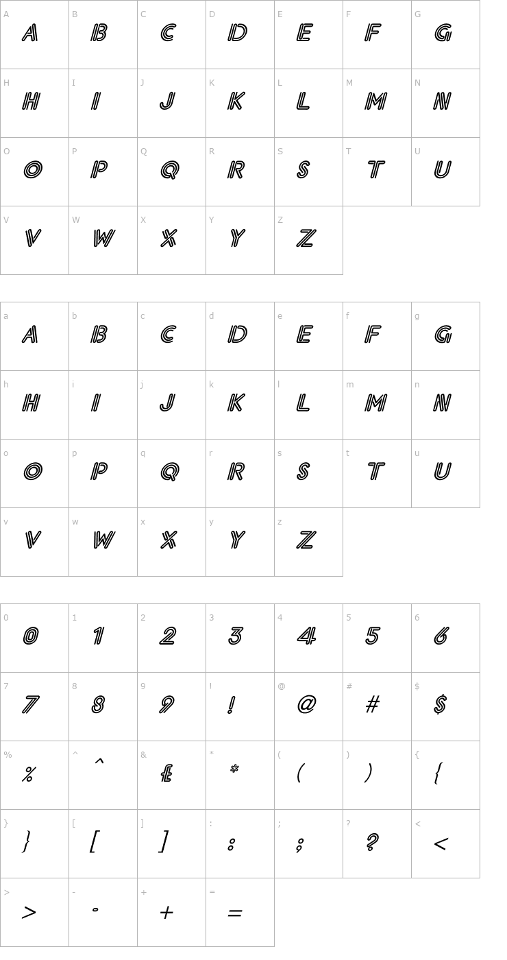 Character Map Eklektic-Normal Italic Font