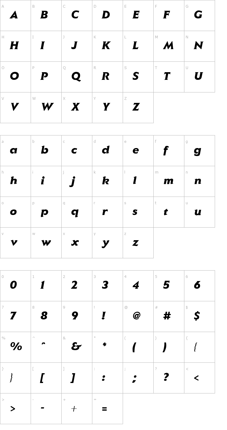 Character Map Elan Black Italic Font