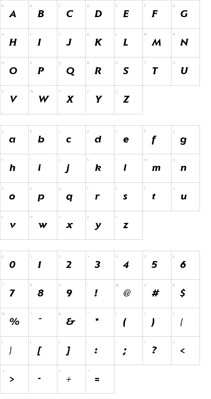 Character Map Elan Bold Italic Font