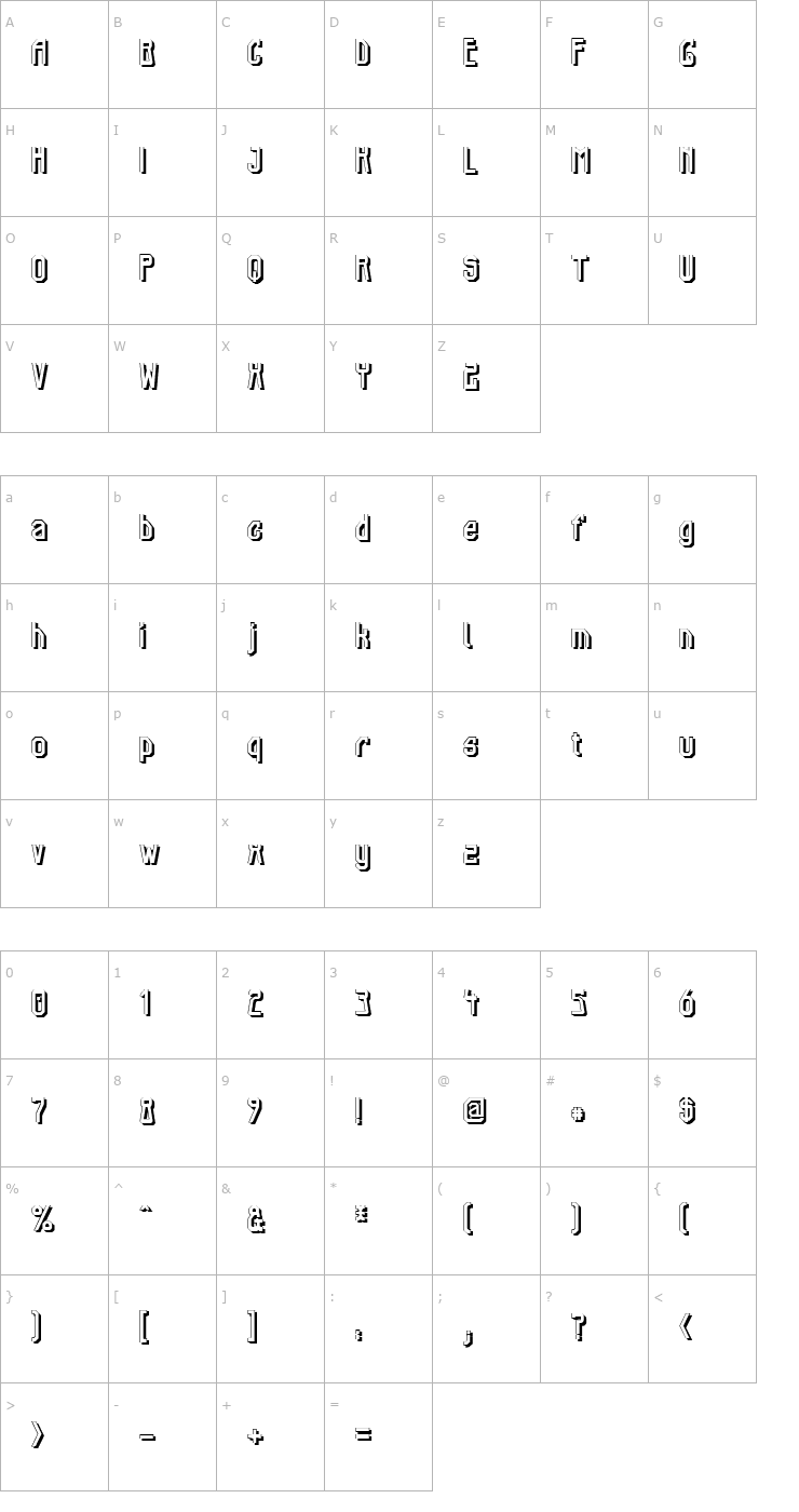 Character Map Elb-Tunnel Schatten Font