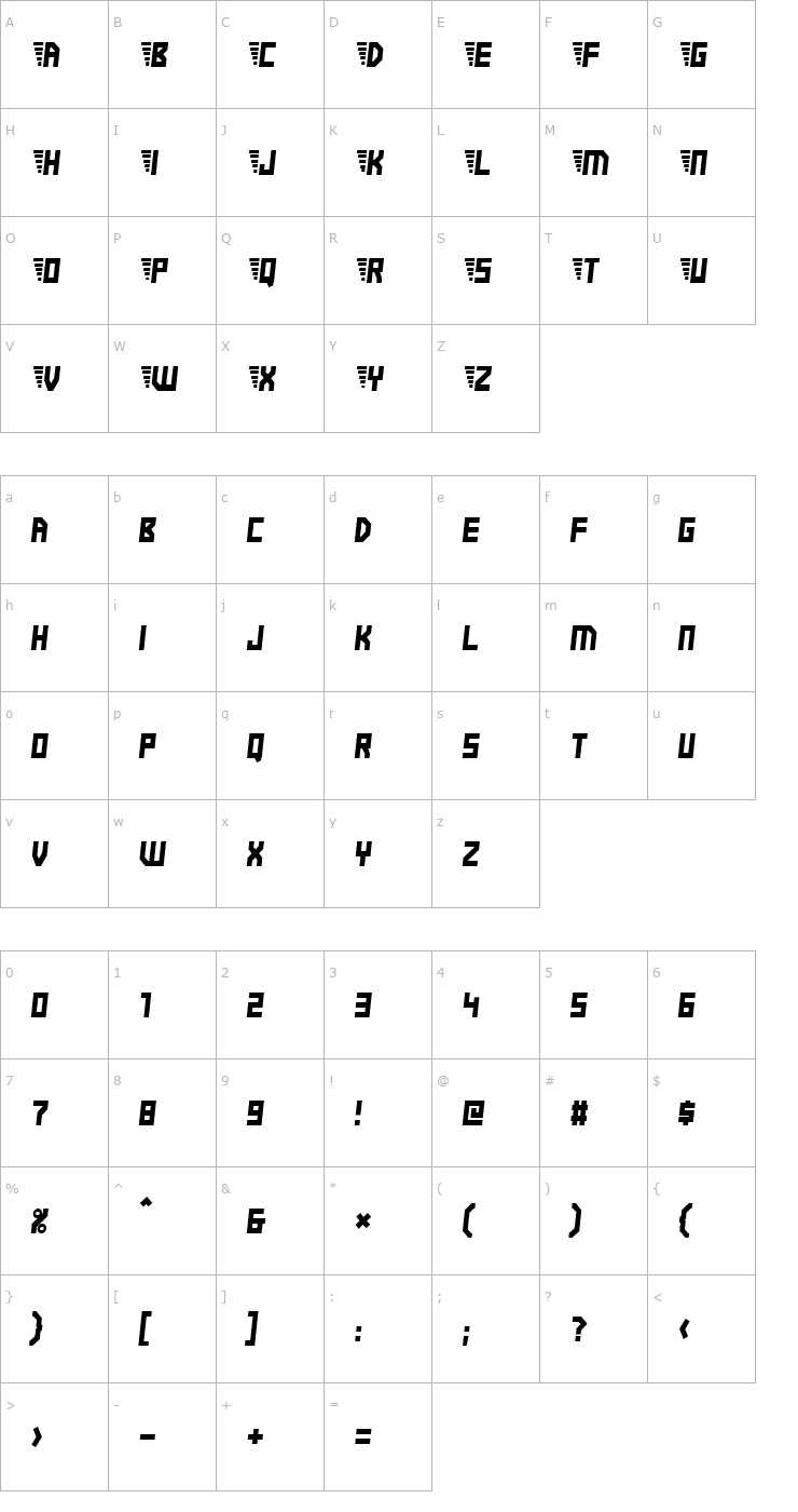 Character Map Electric Boots Font