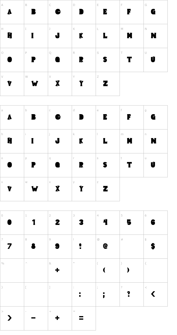 Character Map Electric Pickle Bold Font