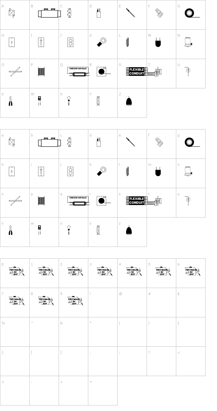 Character Map Electrical Items JL Font