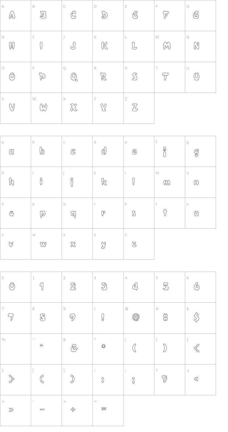 Character Map Electrik Hollow Font