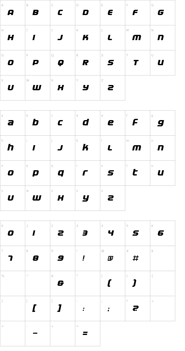 Character Map Electrofied BoldItalic Font