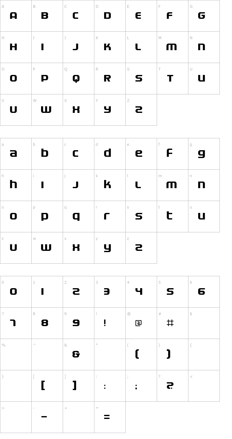 Character Map Electrofied Font