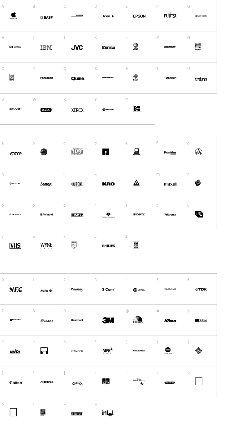 Character Map Electronics Regular Font