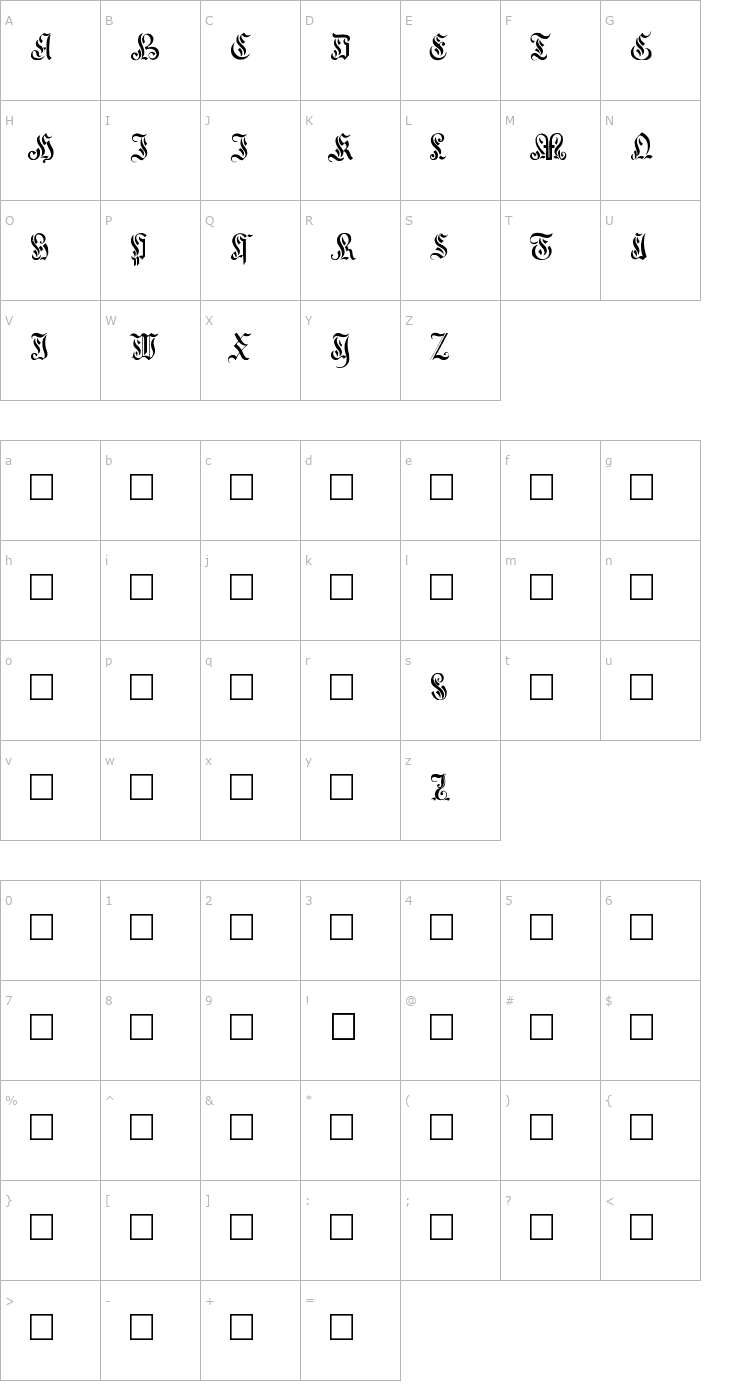 Character Map Elegant Capitals Font