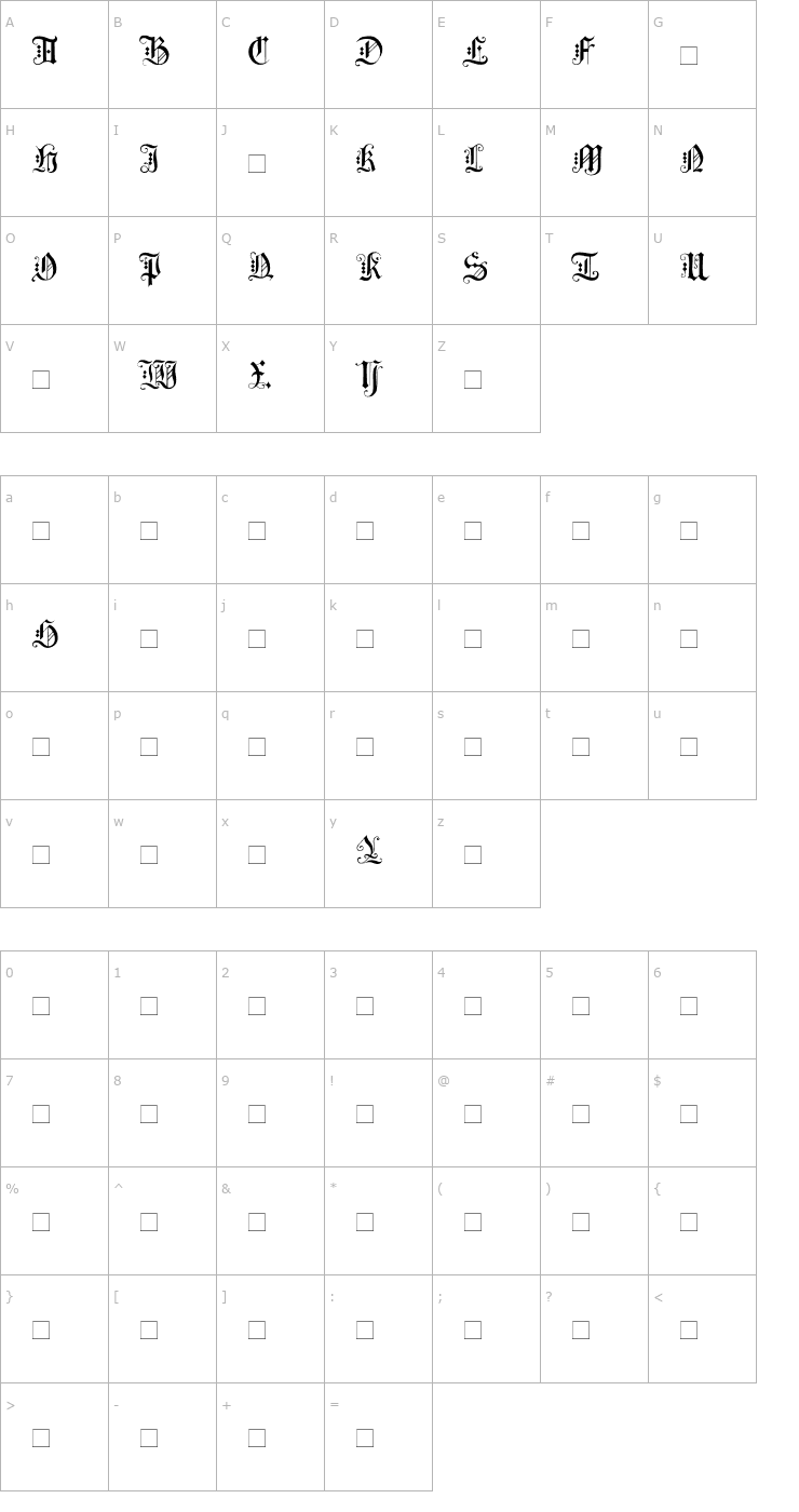 Character Map Elegant Capitals II Font