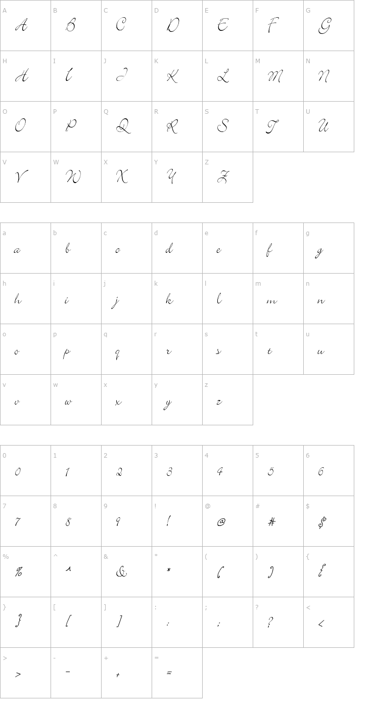 Character Map Elegant Font