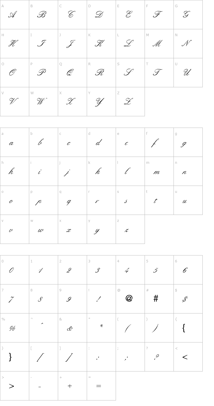 Character Map ElegantHandOne-Regular Font