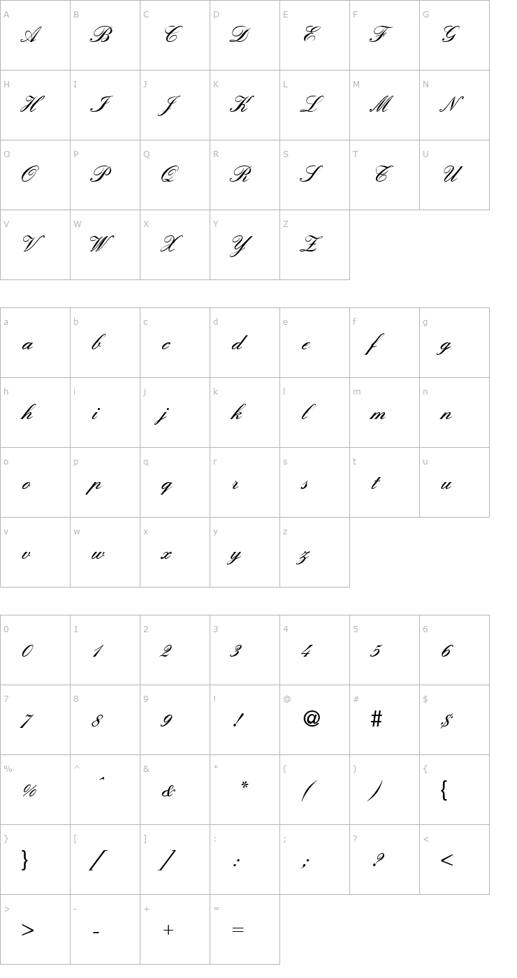 Character Map ElegantHandTwo-Bold Font