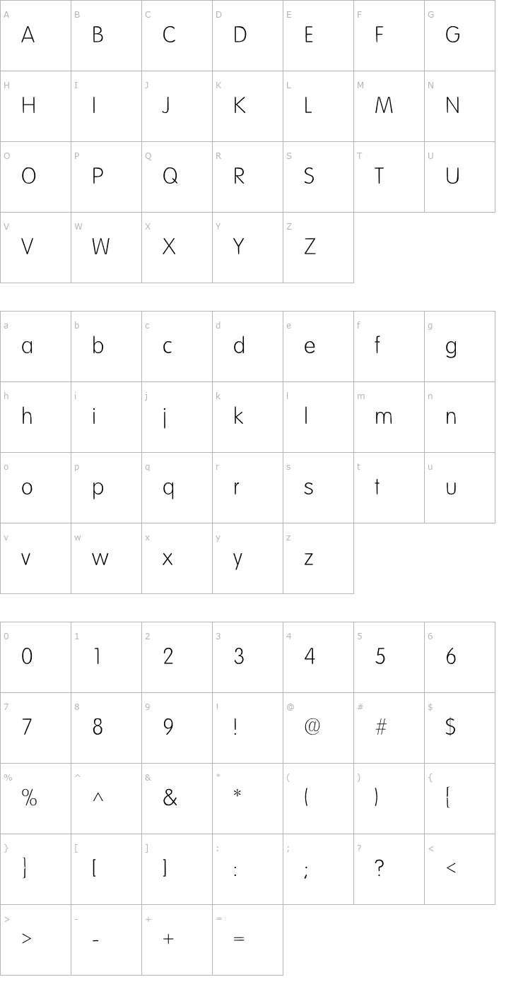 Character Map Elementary Light SF Font