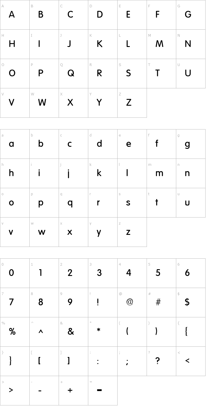Character Map Elementary SF Bold Font