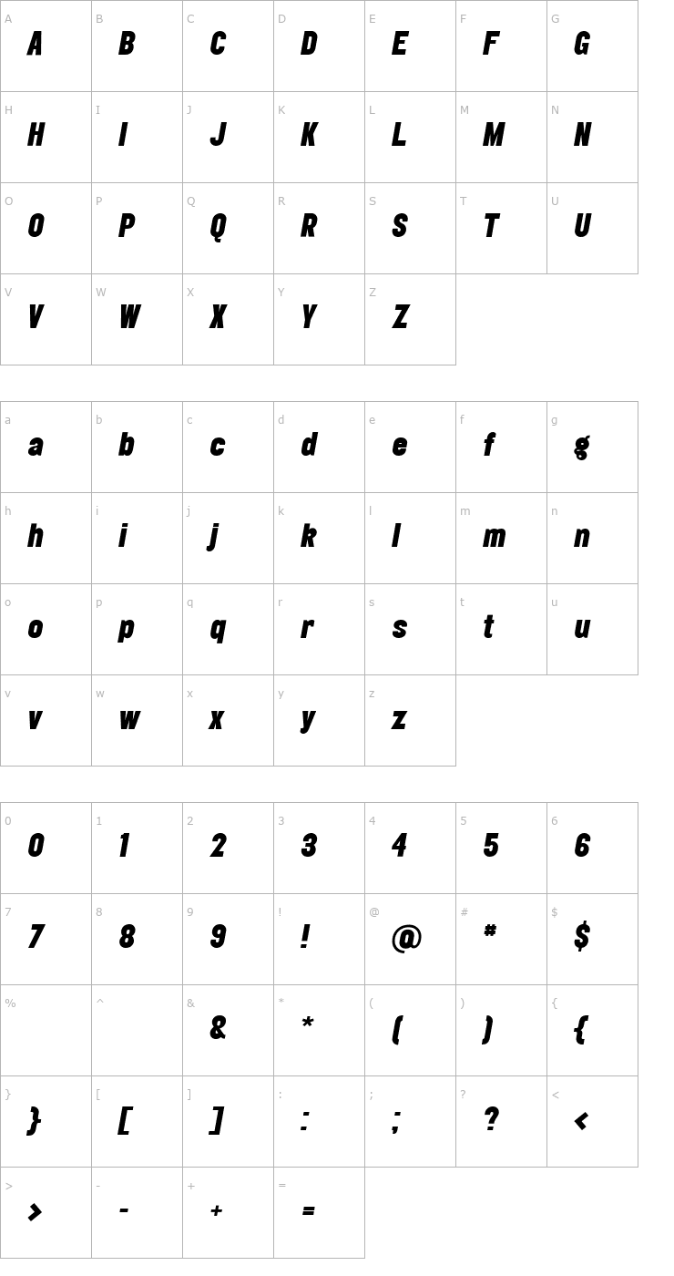 Character Map Elephant-BlackOblique Font