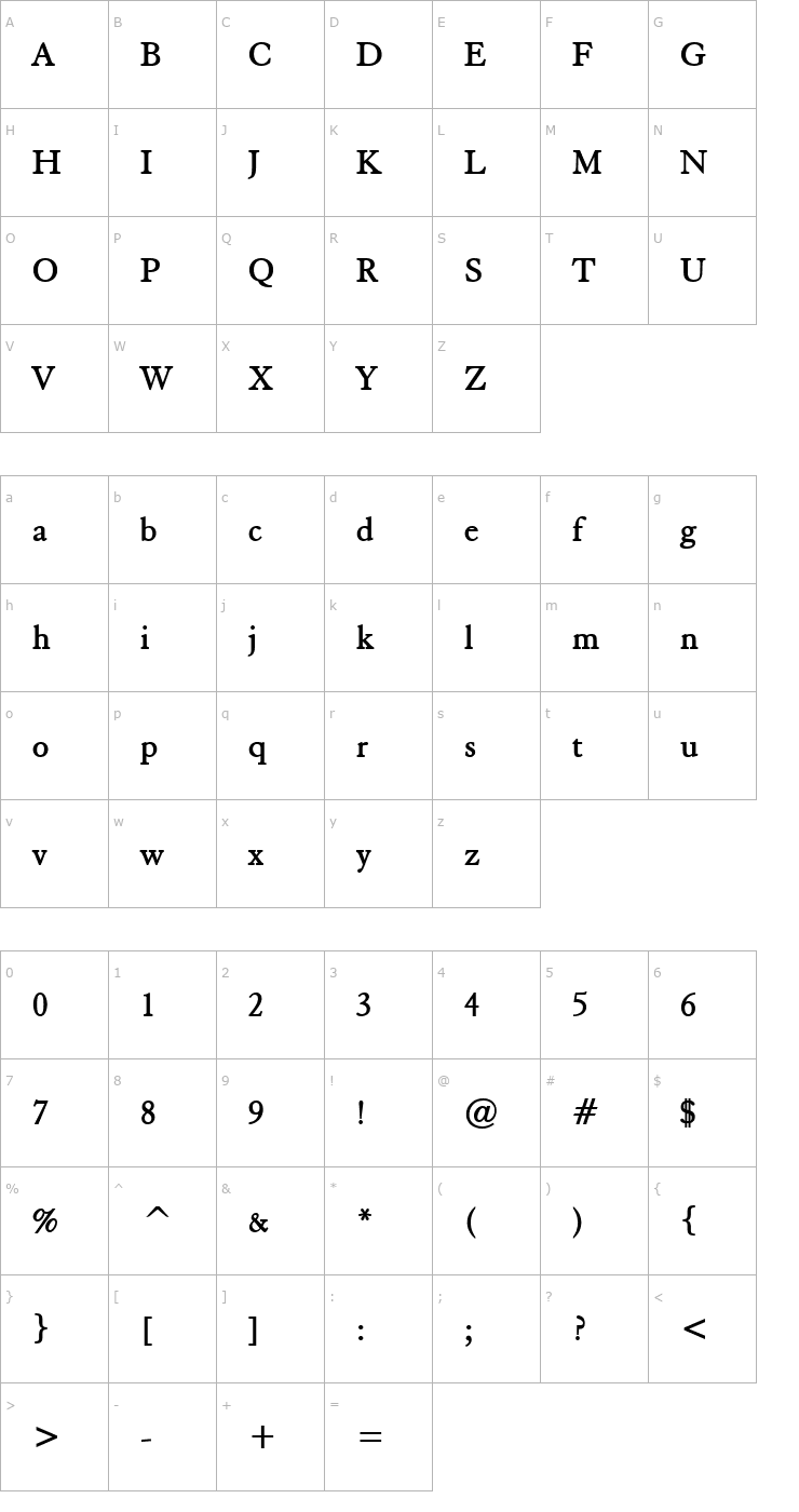 Character Map Elephant Bold Font