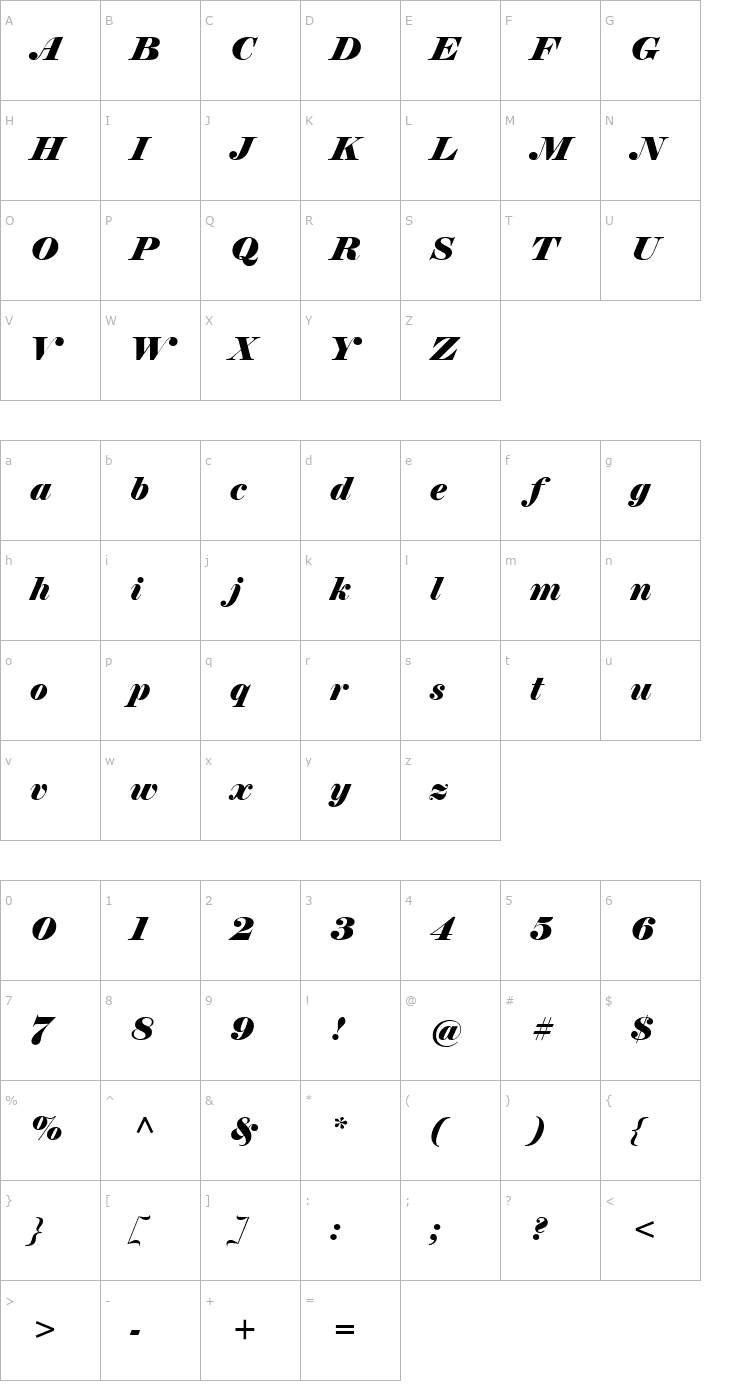 Character Map Elephant Italic Font