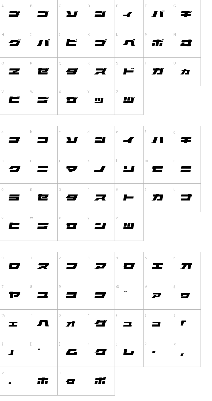 Character Map ELEPHANT K Oblique Font
