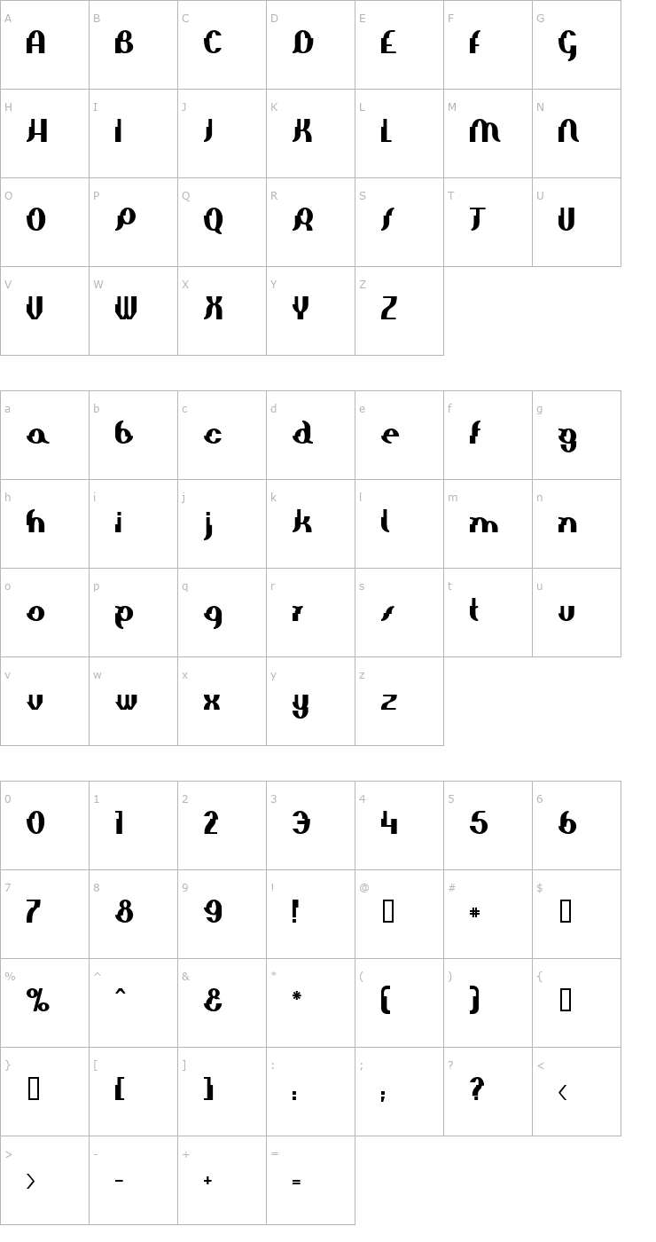 Character Map Elephant man Bold Font