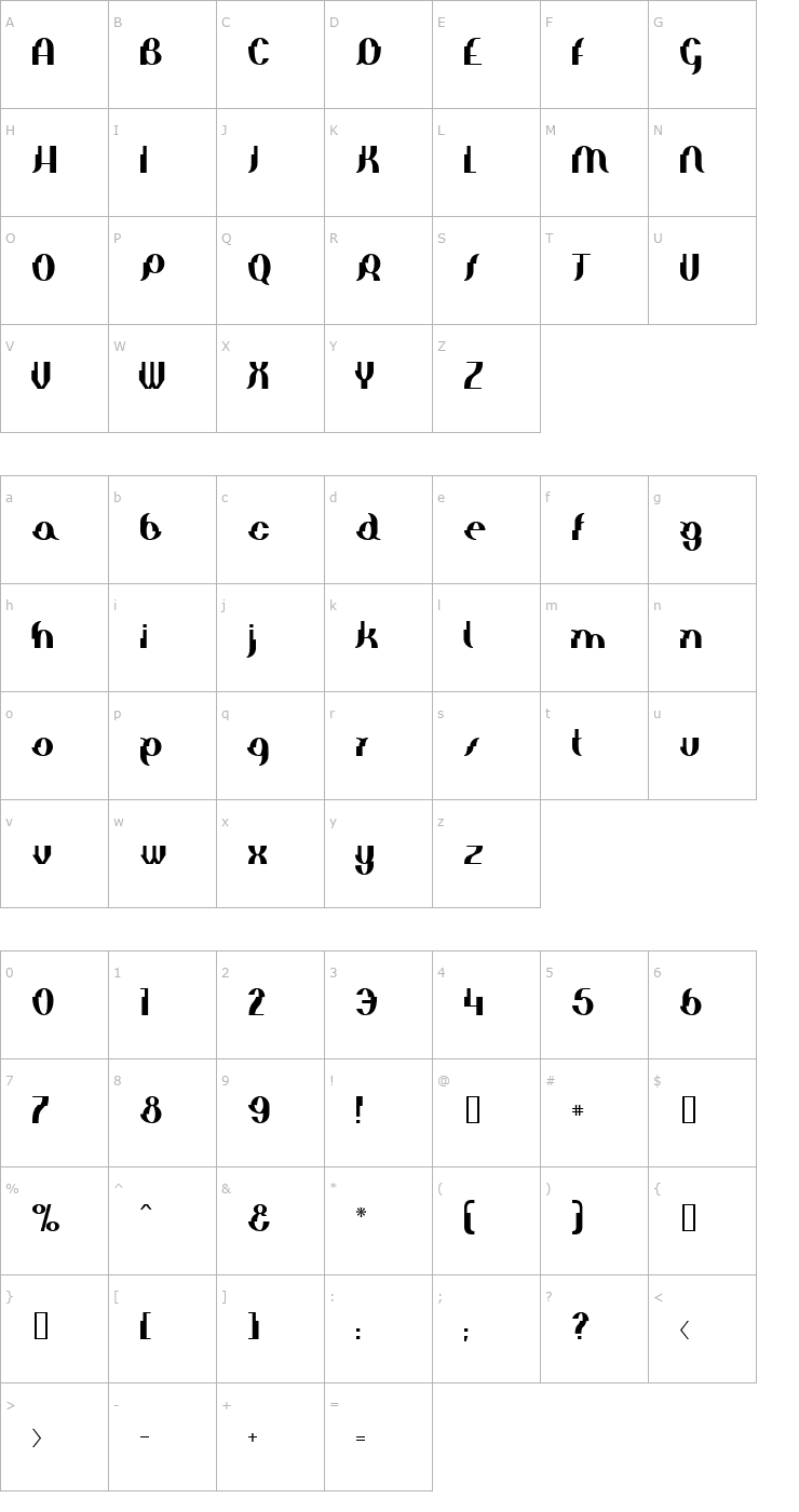 Character Map Elephant man Font