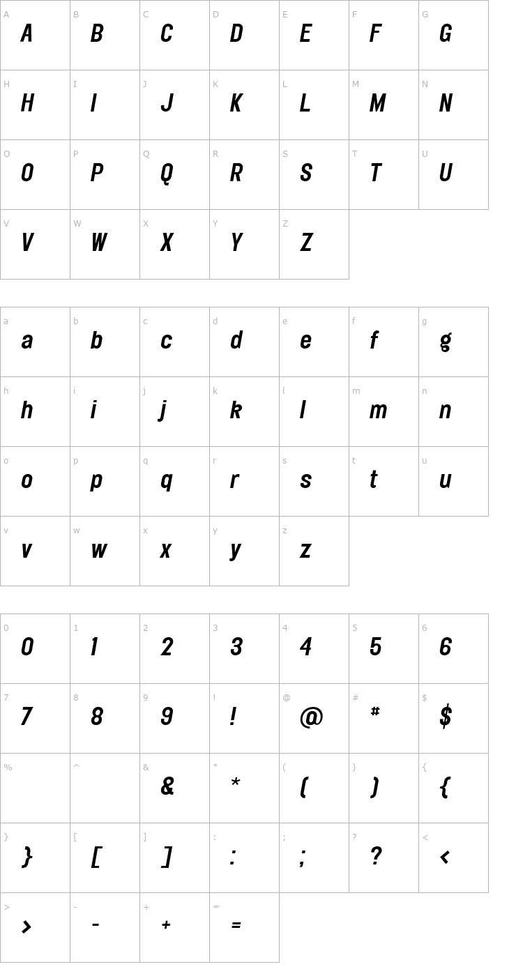 Character Map Elephant-MediumOblique Font